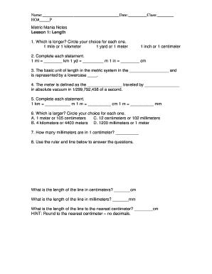 Metric Mania Worksheets