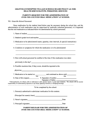 Parent Request for Over-the-Counter Medication at School