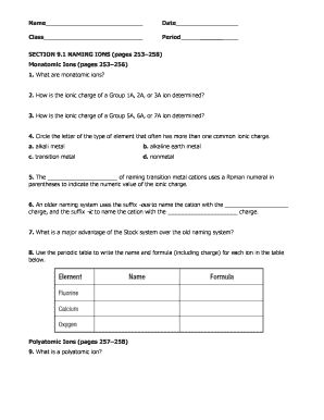 Chemistry Worksheet: Naming Ions and Compounds