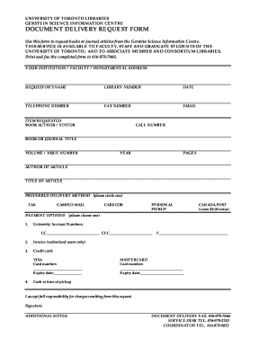 University of Toronto Document Delivery Request Form