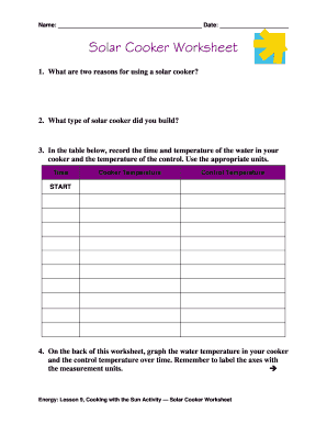 Solar Cooker Worksheet