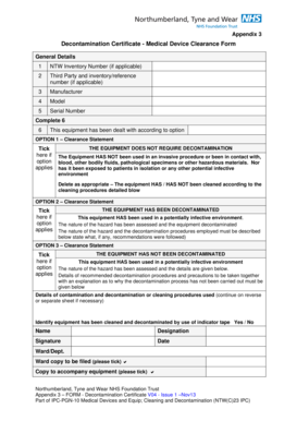 Decontamination Certificate - Medical Device Clearance Form