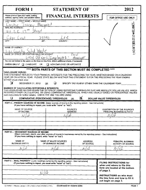 Florida Financial Interests Disclosure Form