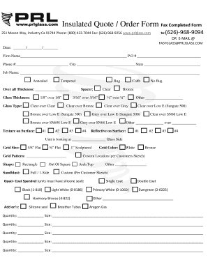 Insulated Glass Quote Order Form