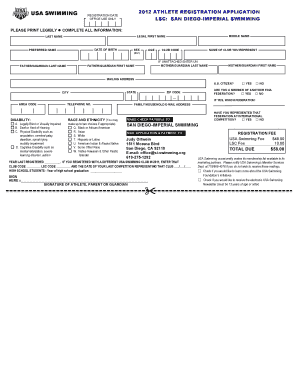 USA Swimming 2012 Athlete Registration Application