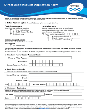 Goulburn-Murray Water Direct Debit Request Form