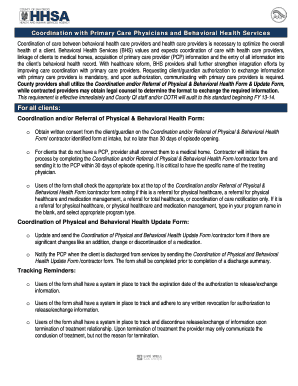 Coordination and Referral of Physical & Behavioral Health Form