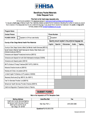 San Diego Mental Health Plan Materials Request Form