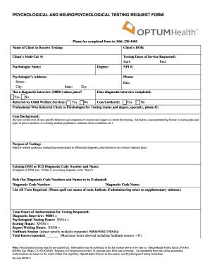 Medi-Cal Psychological and Neuropsychological Testing Request Form