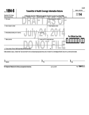 Form 1094-B Transmittal of Health Coverage Information Returns