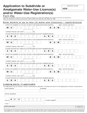 Application to Subdivide or Amalgamate Water-Use Licence