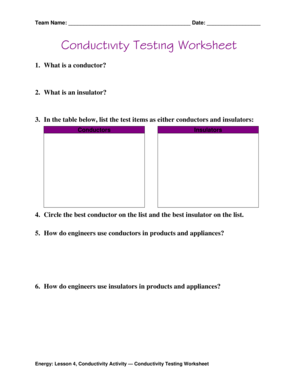 Conductivity Testing Worksheet