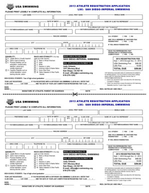 USA Swimming 2013 Athlete Registration Application