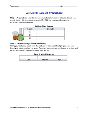 Saltwater Circuit Worksheet