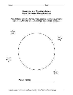 Strawkets and Thrust Activity – Color Your Own Planet Handout