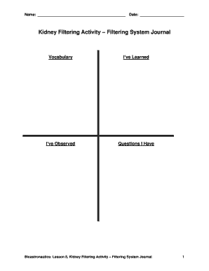 Kidney Filtering Activity Journal