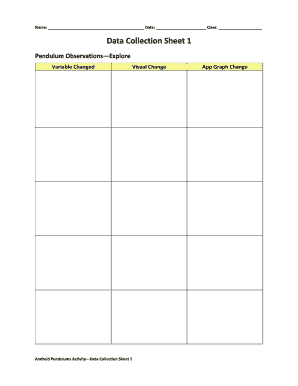 Pendulum Observations Data Collection Sheet