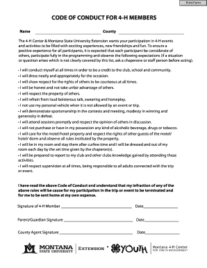 4-H Member Code of Conduct Agreement