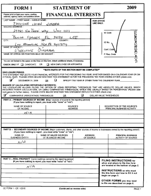 Florida Financial Interest Statement Form 1