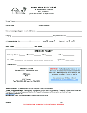 Hawaii Real Estate Continuing Education Registration Form