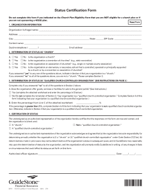 Church Plan Status Certification Form