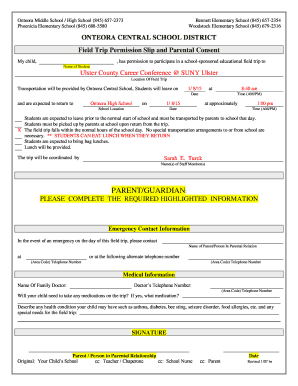 Field Trip Permission Slip and Parental Consent