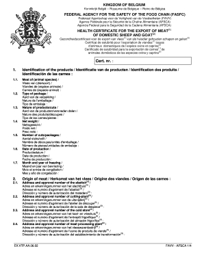 Health Certificate for Export of Sheep and Goat Meat
