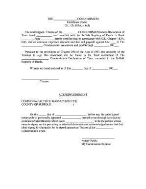 Massachusetts Condominium Certificate