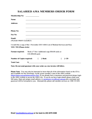 AMA List of Medical Services and Fees Order Form