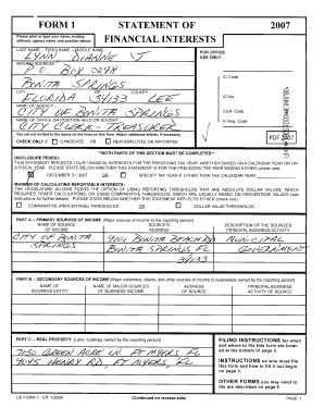 Florida Financial Interest Statement Form 1