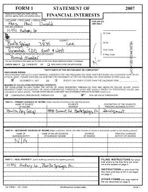 Florida Financial Interest Statement Form 1