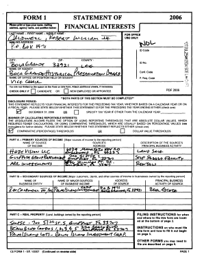 Florida Financial Interests Disclosure Form 1