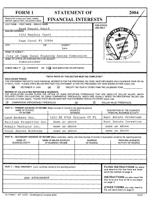 Florida Financial Interests Statement Form 1