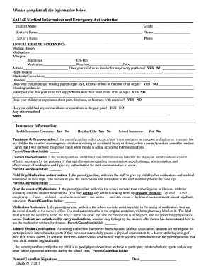 SAU 48 Medical Information and Emergency Authorization