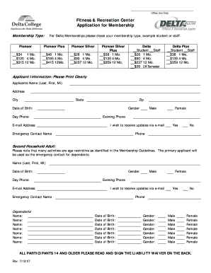 Fitness Center Membership Application