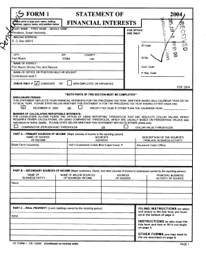 Florida Financial Interests Disclosure Form 1