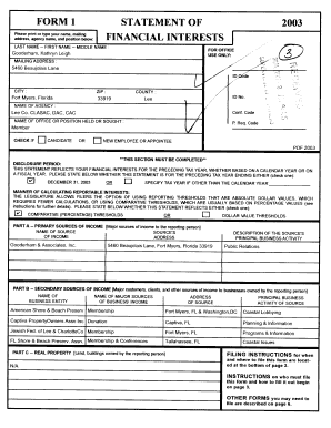 Florida Financial Interests Disclosure Form 1