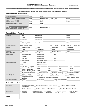 Residential Green and Energy Efficient Features Checklist