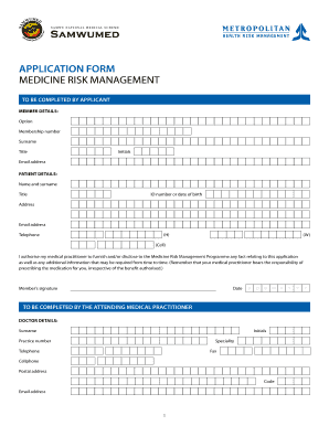 Medicine Risk Management Application Form