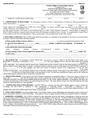 Exclusive Right to Lease Listing Contract