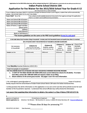 Application for Fee Waiver for K-12 Students