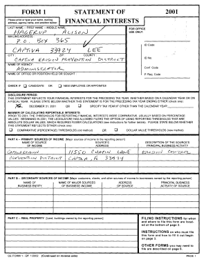 Florida Financial Interest Disclosure Form 1