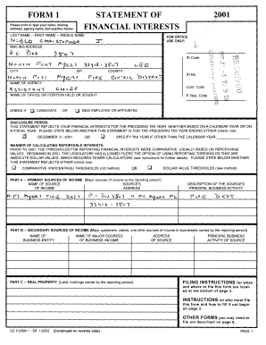 Florida Financial Interest Statement Form 1
