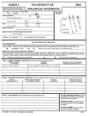 Florida Financial Disclosure Form 1