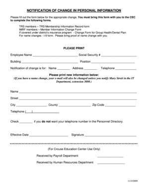 Notification of Change in Personal Information