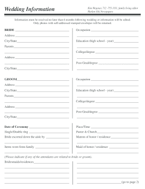 Wedding Information Form