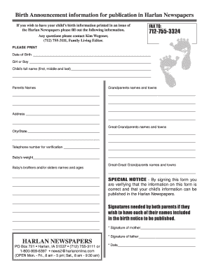 Birth Announcement Form