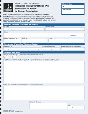 Prescribed Infringement Notice Dispute Form