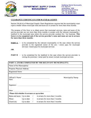 Clearance Certificate for Water and Lights