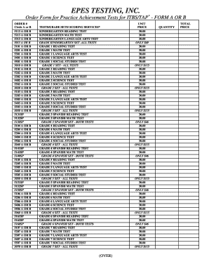 Order Form for Practice Achievement Tests for ITBS/TAP
